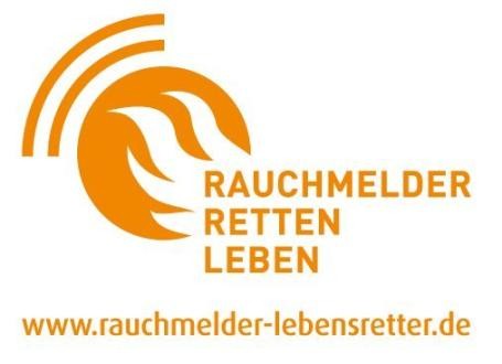 Logo von "rauchmelder-Lebensretter" Logo von "rauchmelder-lebensretter", das eine orangefarbene Flamme zeigt, die einen Alarm auslöst