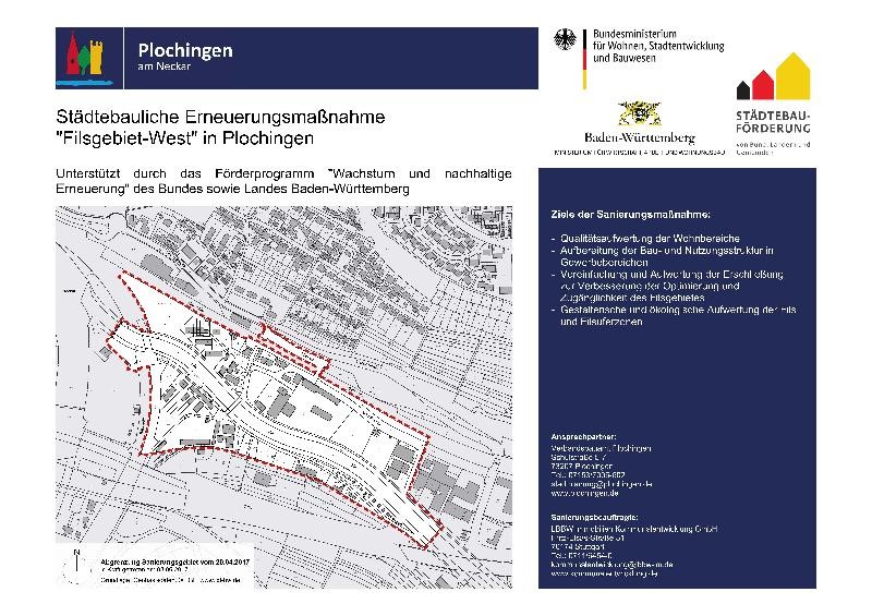 Plakat zur Darstellung der Sanierungsmaßnahme Filsgebiet-West